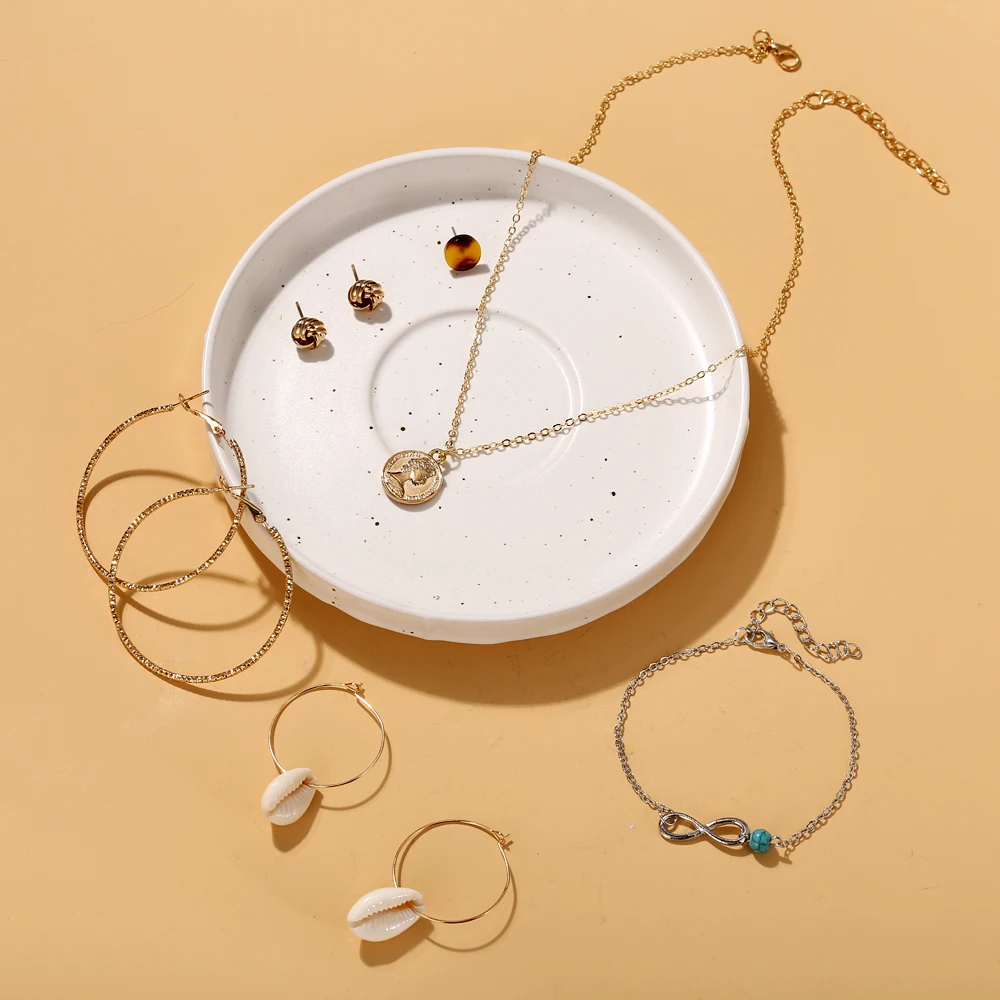 

50636 Wholesale High Quality Women Gold Plated Enamel Necklace Earring Sets Rings Necklace for Girls Women 2021