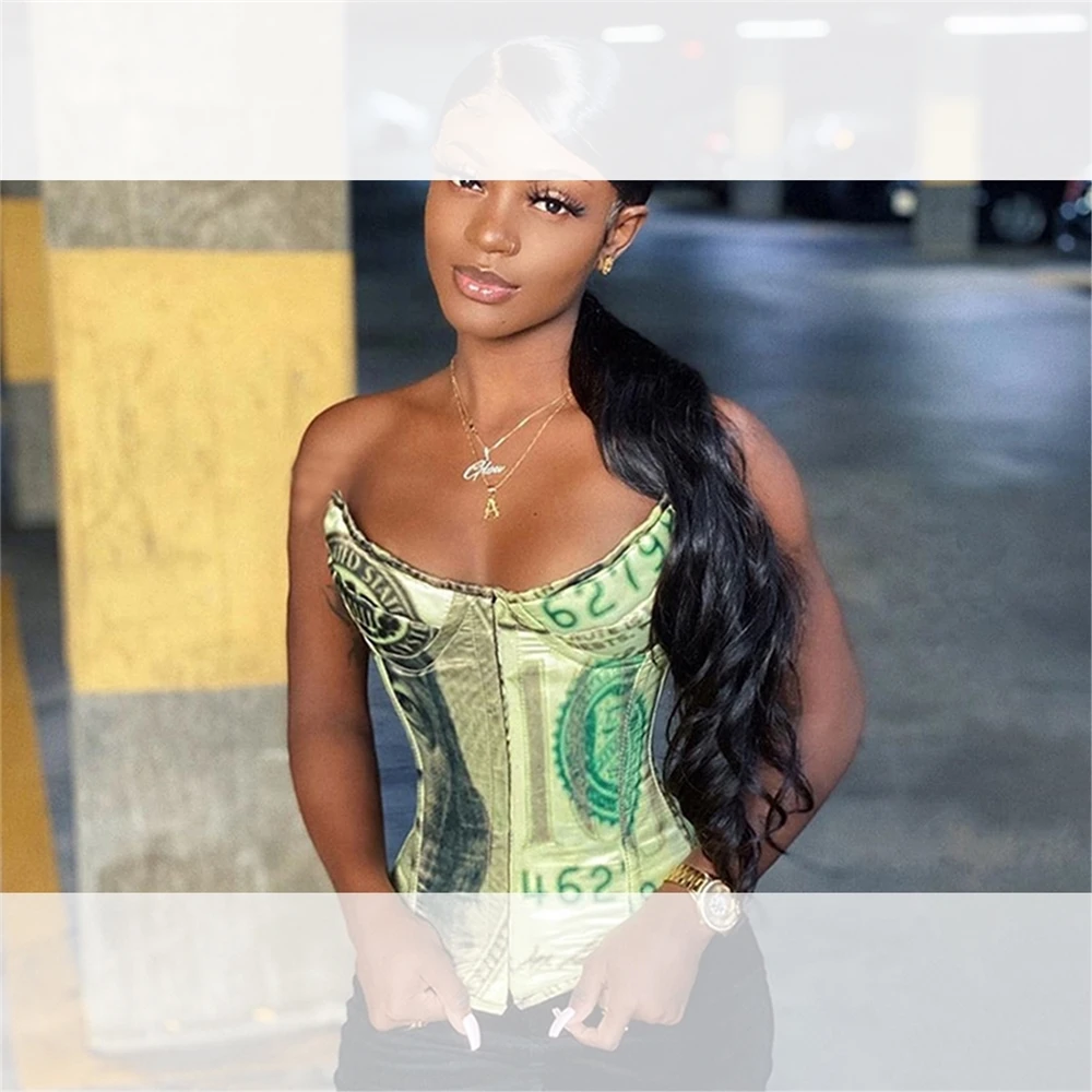 

2020 Fashion Streetwear Autumn Winter Women Money Print Sexy Straight Top Corset Party Sleeveless Dress Top