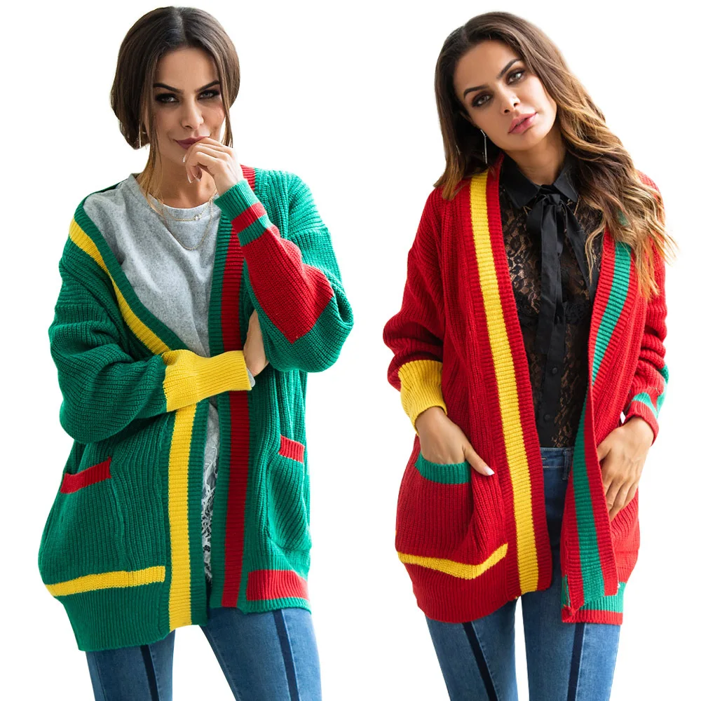 

Ice color cardigan sweater women pockets Christmas jacket cardigan loose sweater