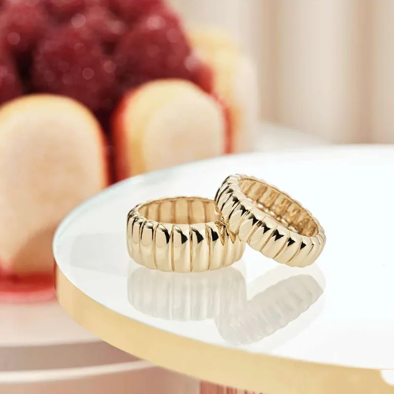 

Hot Selling18K Gold Plated Stainless Steel Chunky Croissant Dome Ring Women Fashion Jewelry, 18k gold, steel color