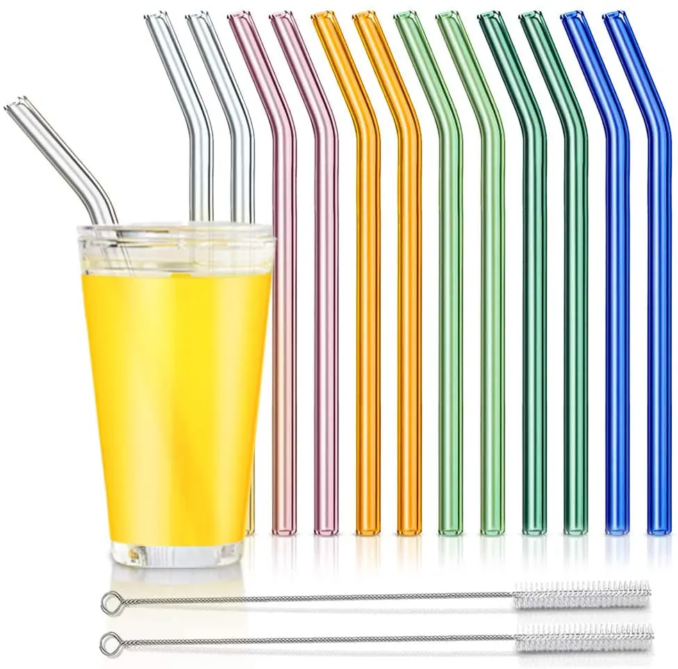 

Wholesale 20cm Transparent Colored Custom Logo Twisted Bent Curved Eco-friendly Reusable Borosilicate Glass Drinking Straw