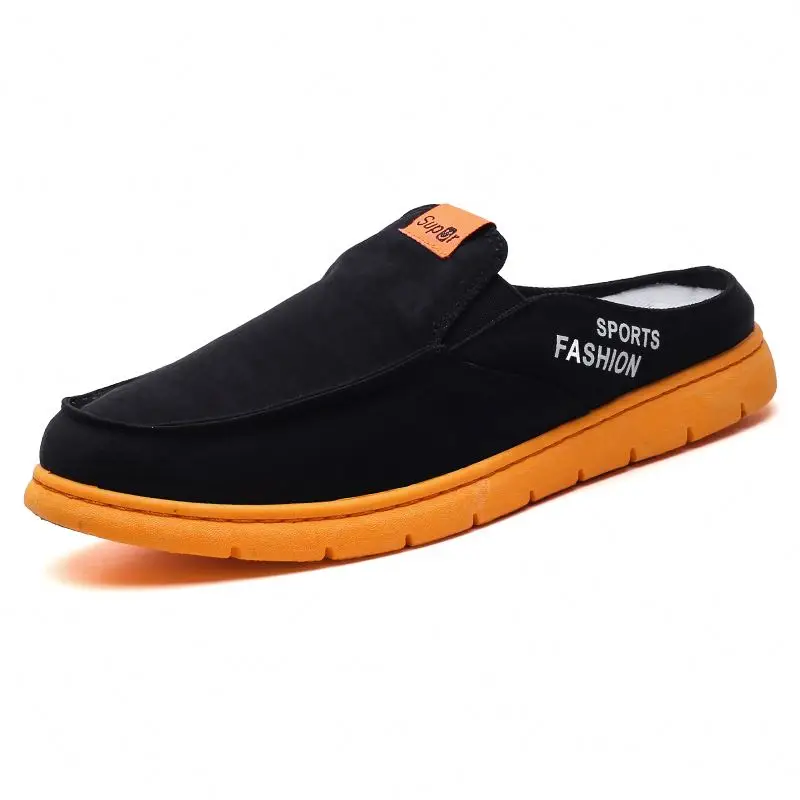 

Factory direct summer half dragging men lazy shoes slip-on slippers, Black/yellow,black/white,black/orange