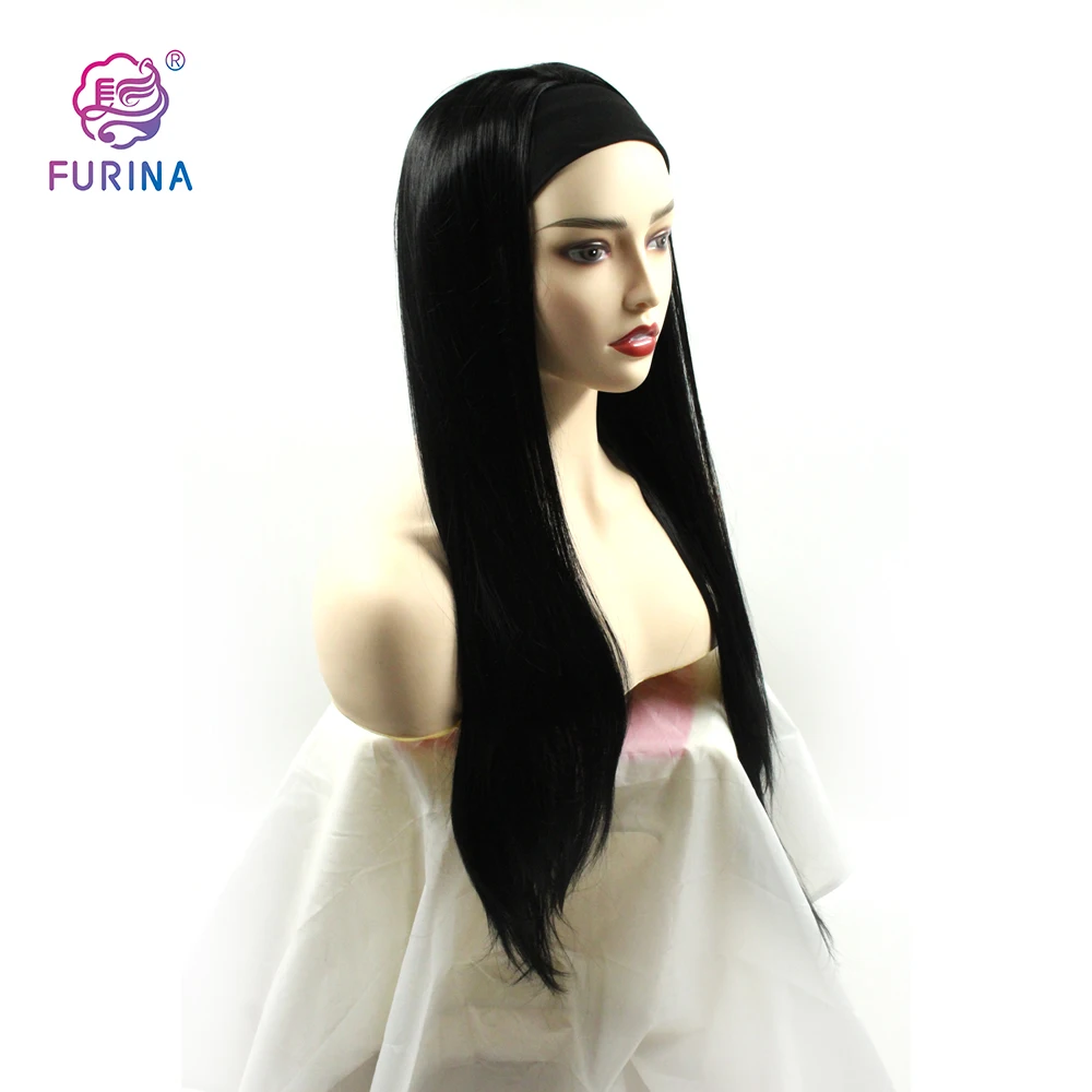 

New arrival cheap natural synthetic headband wig long silky straight heat resistant synthetic wig