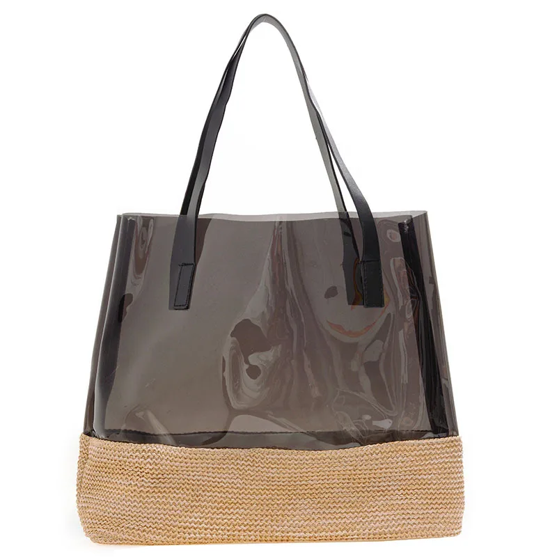 

Customized LOGO new Korean version  capacity summer straw beach bag PVC transparent tote bags, Clear