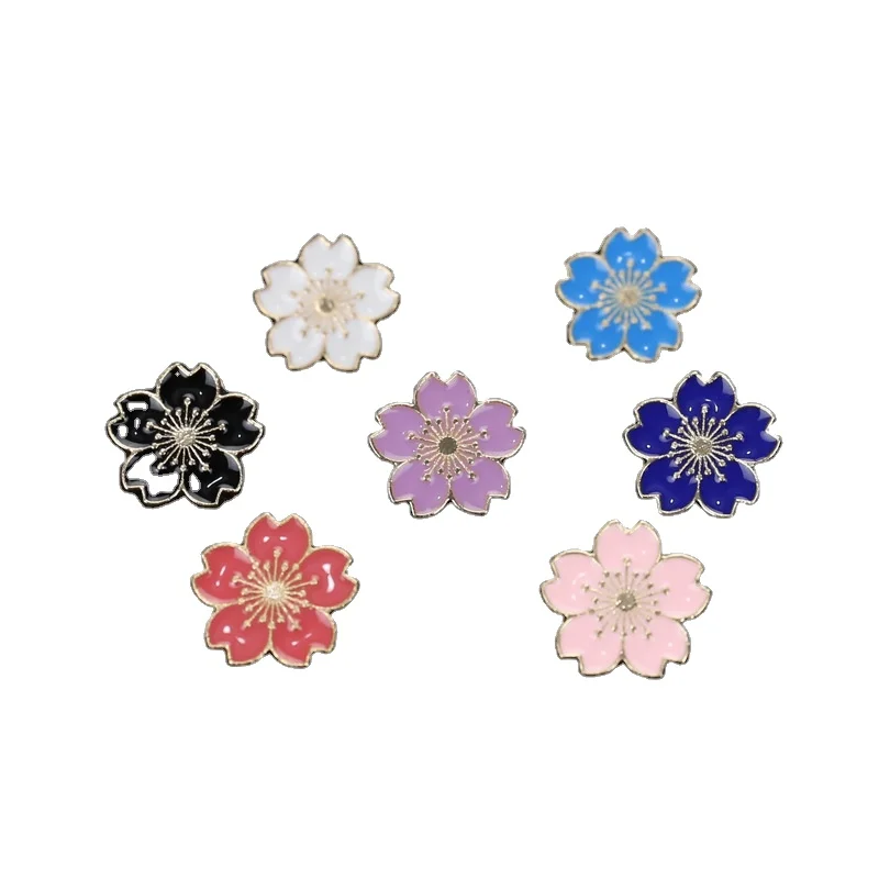 

JAENONES Factory Wholesale Sweet Style Japanese Cherry Blossom Brooches Metal Enamal Flower Safety Pin Brooch