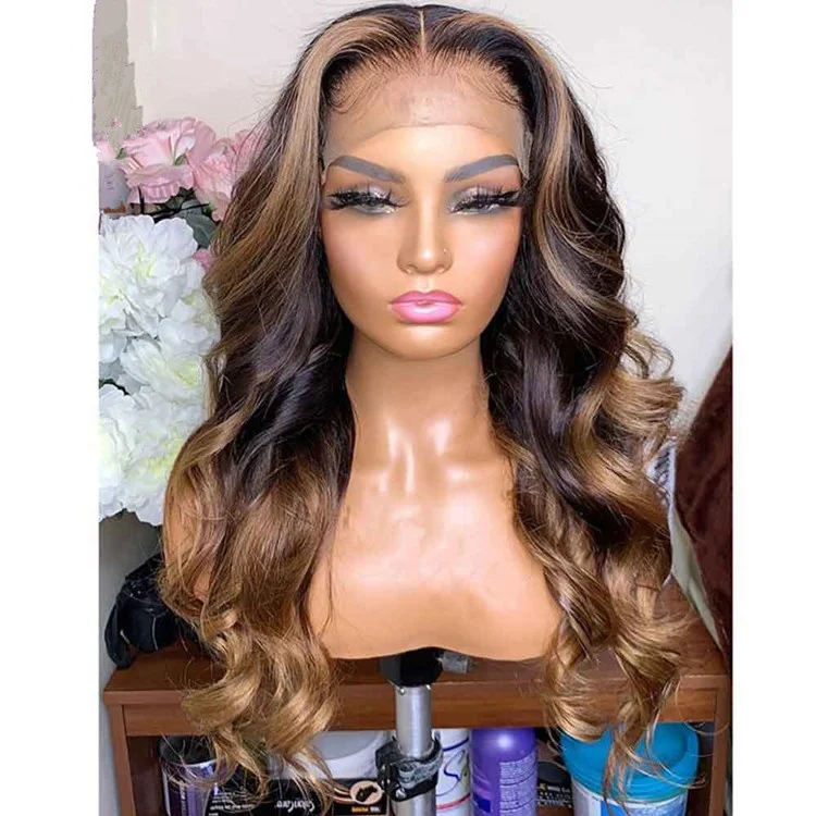 

HD Swiss Lace Honey Brown Blonde Fake Scalp Loose Wave Brazilian Cuticle Aligned Hair Lace Frontal Wigs