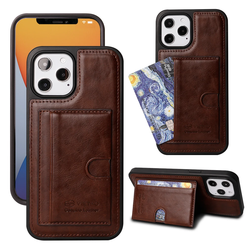 

High Quality Customized Card Phone Holder Sewing Thread PU Leather phone case Cover For iphone 12 mini Pro max, Black,brown