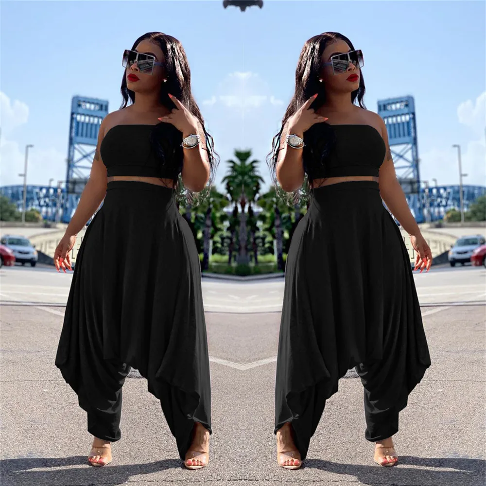 2022 spring and summer new women's casual fashion two-piece suit sports pants women spring and summer loose beam feet harem pant