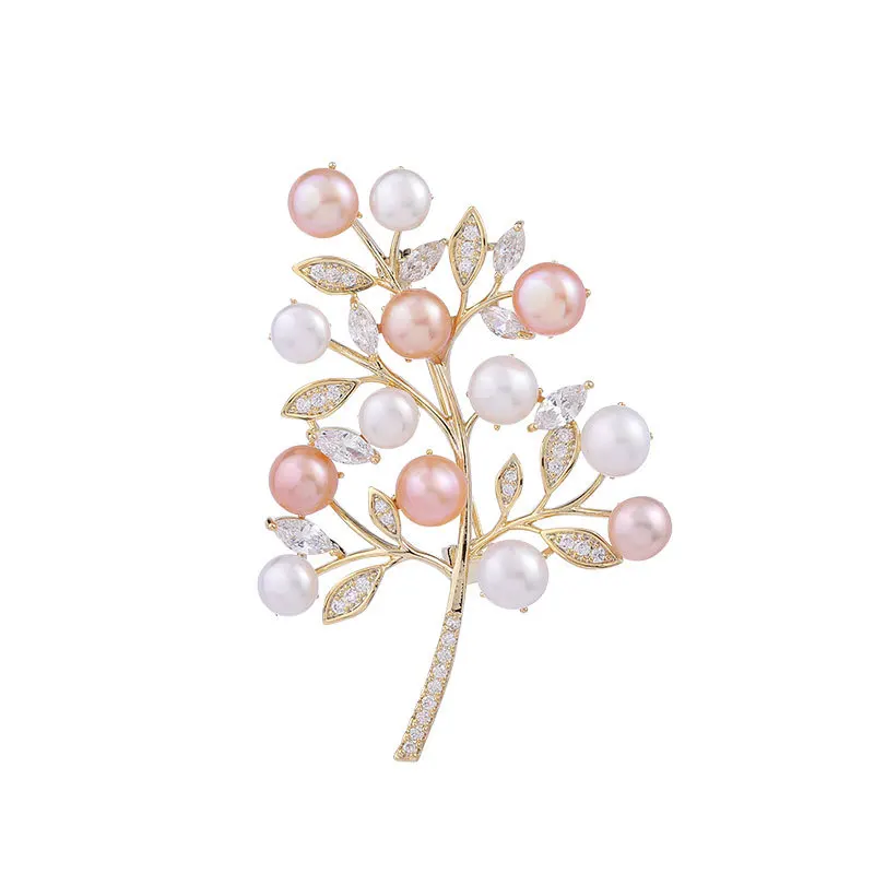 

18k Gold Plated Zircon pearl tree retro brooch luxury brooches women handmade brooch luxury