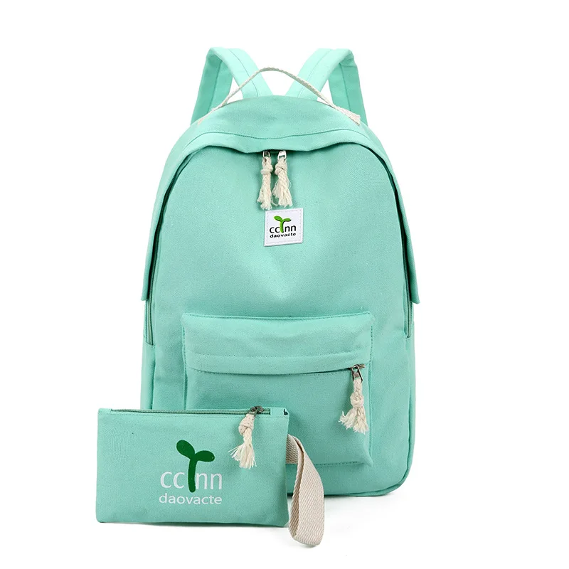 

New fashion solid color canvas backpack student school bag backpack
