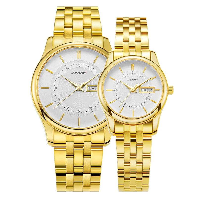 

SINOBI Couple Watches For Lovers Stainless Steel Watch Sweet Anniversary Gift Pair Wristwatch Quartz Watch Custom Logo S9832G/L, Customized colors accepted