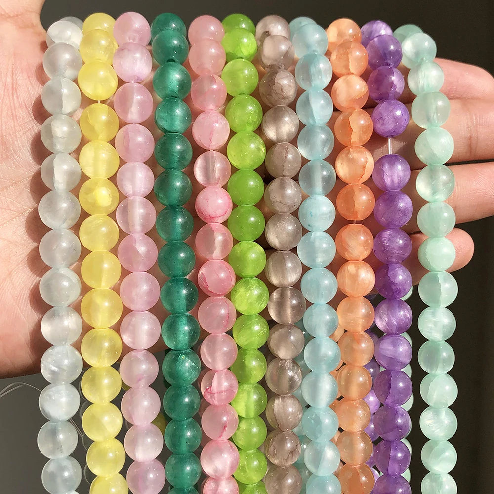 

Wholesale 15 Inches 4/6/8/10MM Round Pink/Purple/Blue/Green Cloud Jades Stone Loose Beads for Jewelry Making DIY