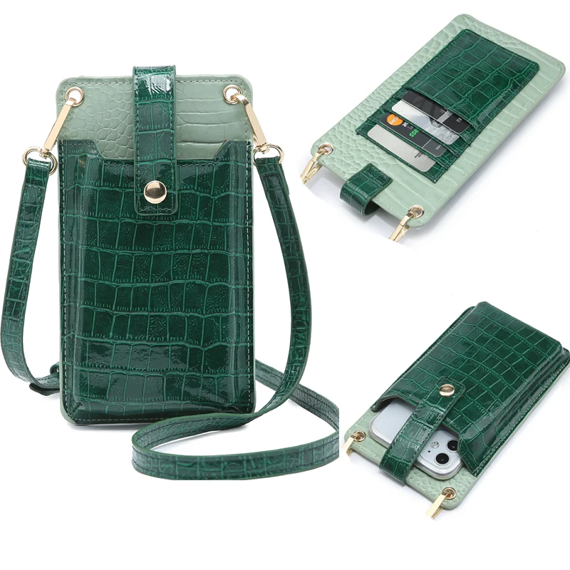 

Crocodile Pattern Leather Mini Shoulder Bag Women Mobile Phone Bag for Iphone 11 pro Max Phone Wallet