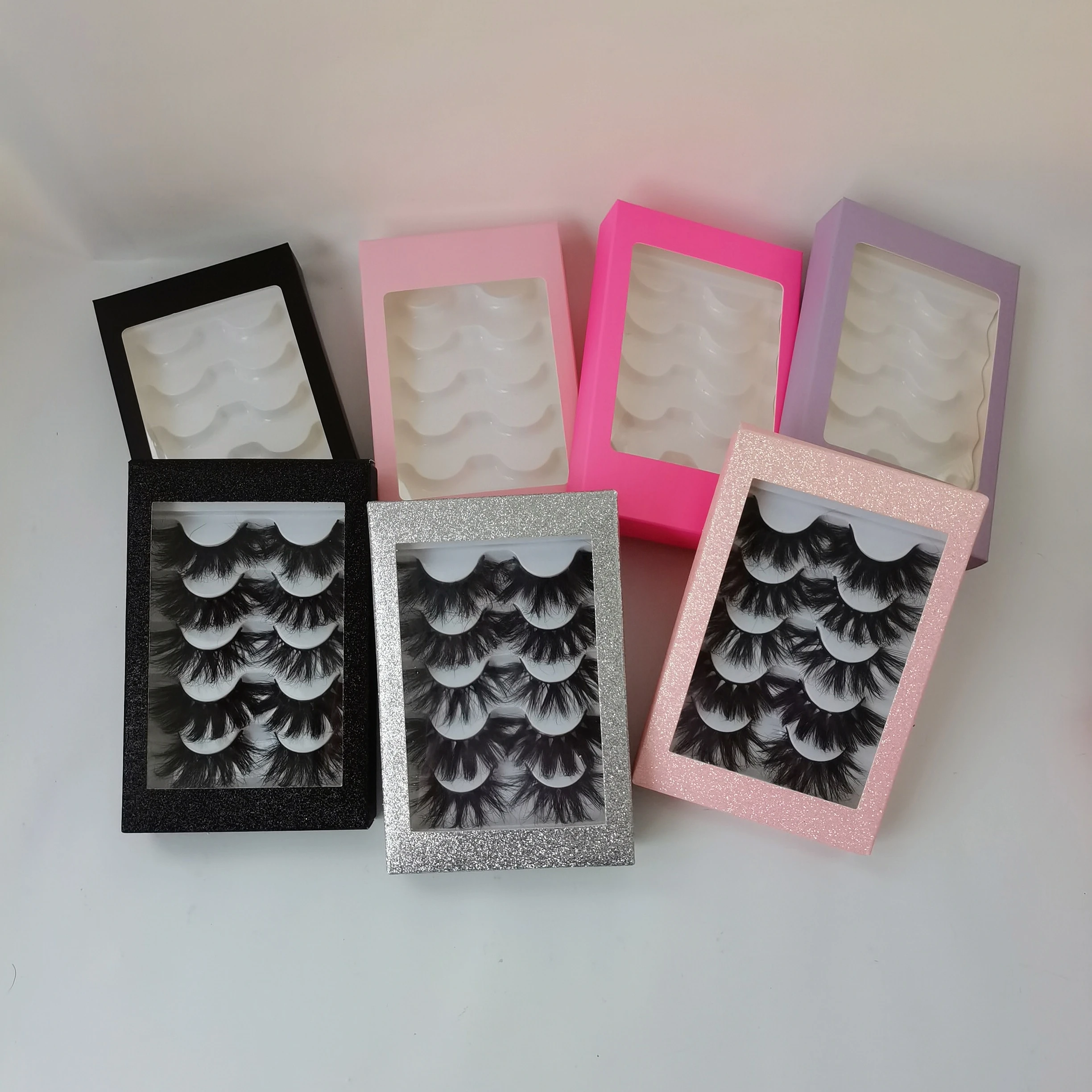 

5 pairs glitter eyelash box 3D faux mink eyelash Lashes packaging wispies eyelashes pack