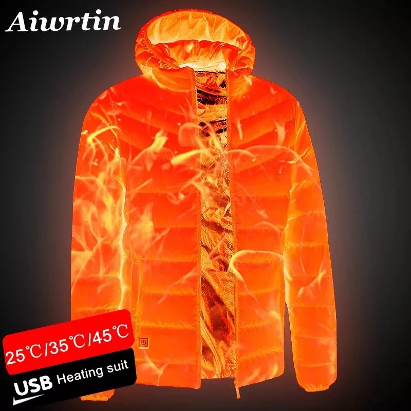 

Winter Windproof Warm Outdoor USB electrique Battery Heated Hoodie Down Veste Chauffante, Picture