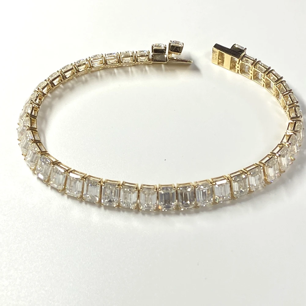 

HQ GEMS Hip Hop Jewelry Real Yellow Gold 18K Gold Diamond Stone 20 Carat Tennis Link Moissanite Men Bracelet