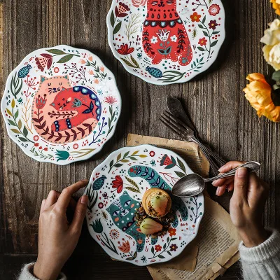 

2020 creative cartoon ceramic hand-painted cat dinner plate multicolor dinner plate, As the picture show