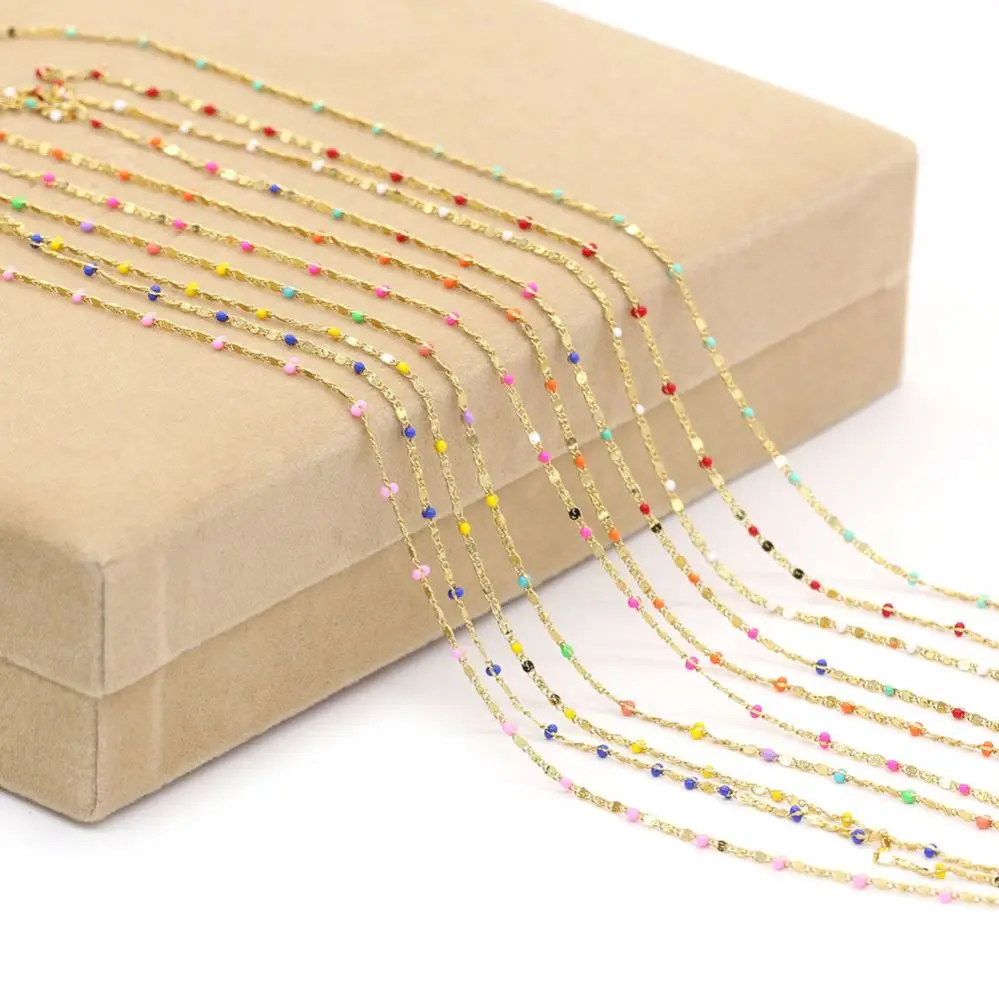 

Superior Quality Gold Plated Handmade 2mm Brass Chain With Colorful Enamel Oil Beads For DIY Necklace Bracelet Jewelry Making