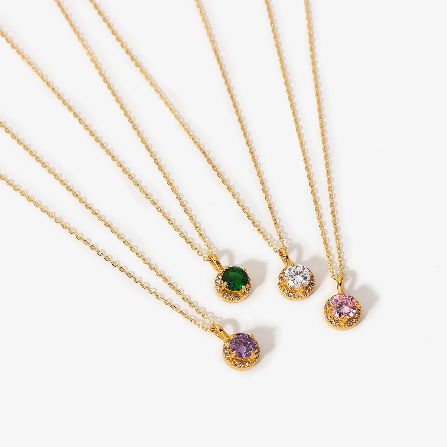 

18k Gold Plated Stainless Steel Tarnish Free Female Jewelry Mini Round Colorful Zircon Pendant Necklace For Women