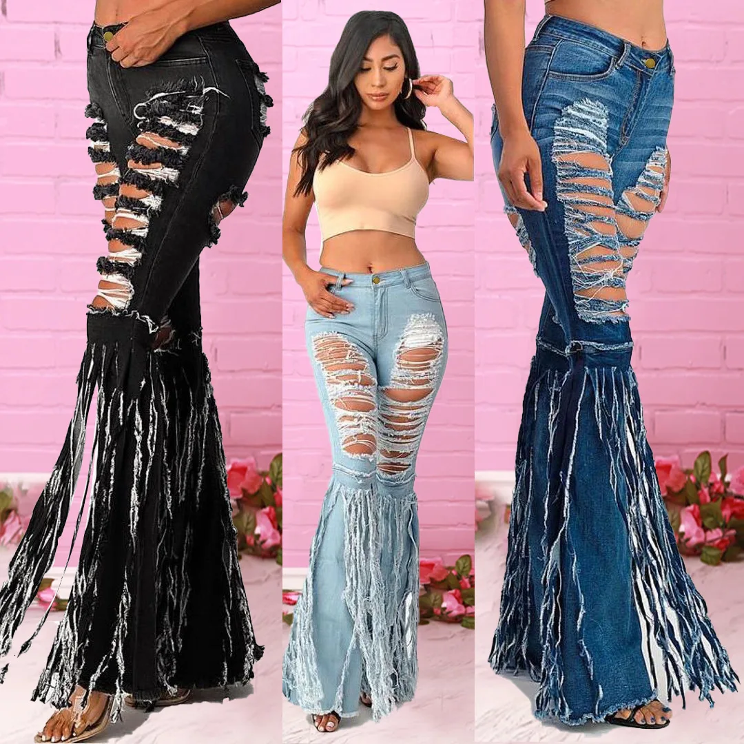 

YD - PT7063 INS fashion jeans pant for women stylish clothing with Tassels new arrival comfortable jeans pants summer