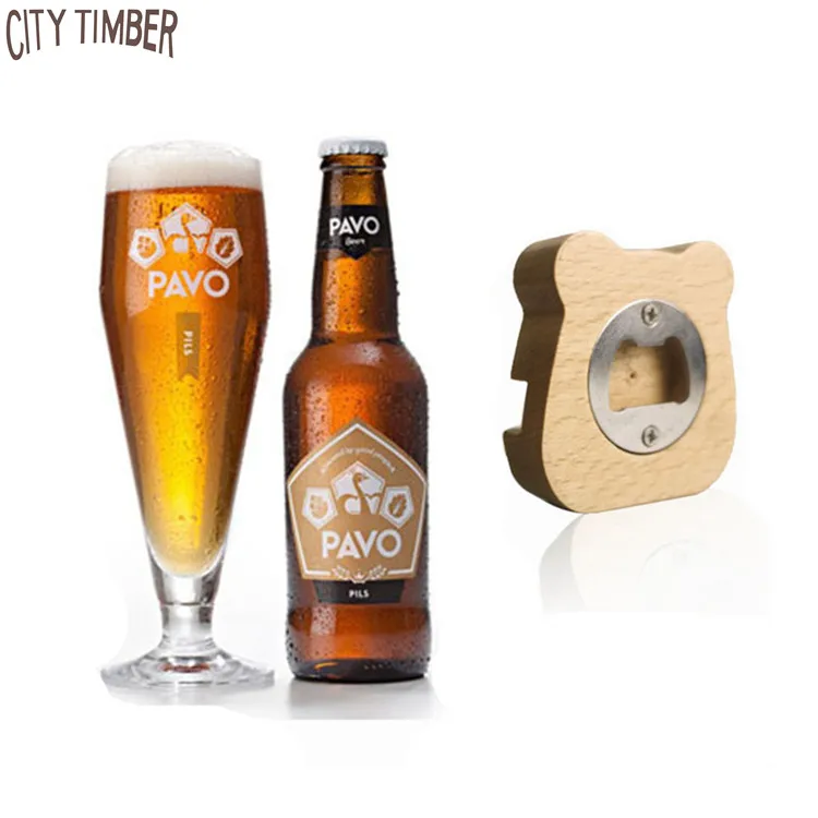 

creative new design promotion wholesale panda shaped 2 in 1 wood beer bottle opener with mobile phone holder, Natural wood color