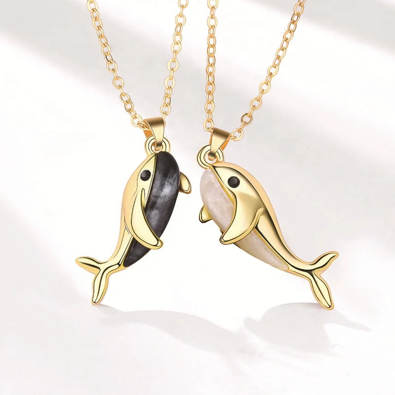 

LTT01 Elegant Dolphins Pedant Magnetic Necklace Lover Couple Necklace for Woman Valentine Day Gift, 4 colors