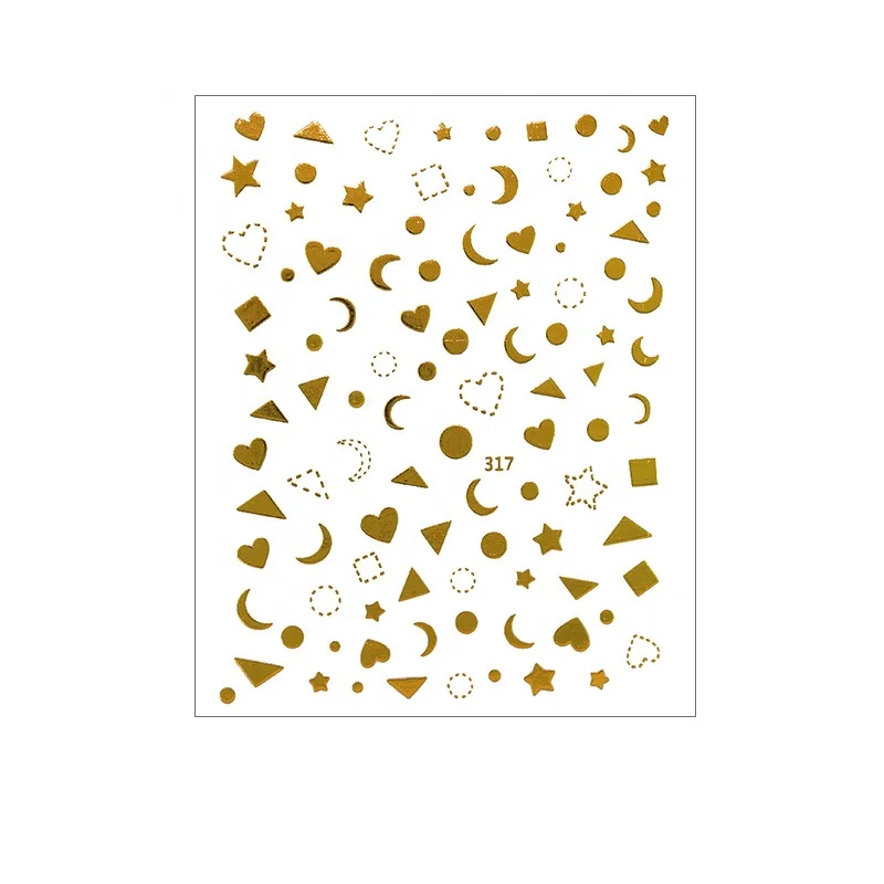 

Wholesale Bronzing 3D Star Moon Peach Heart Geometric Nail Paste Back Glue Nail Sticker