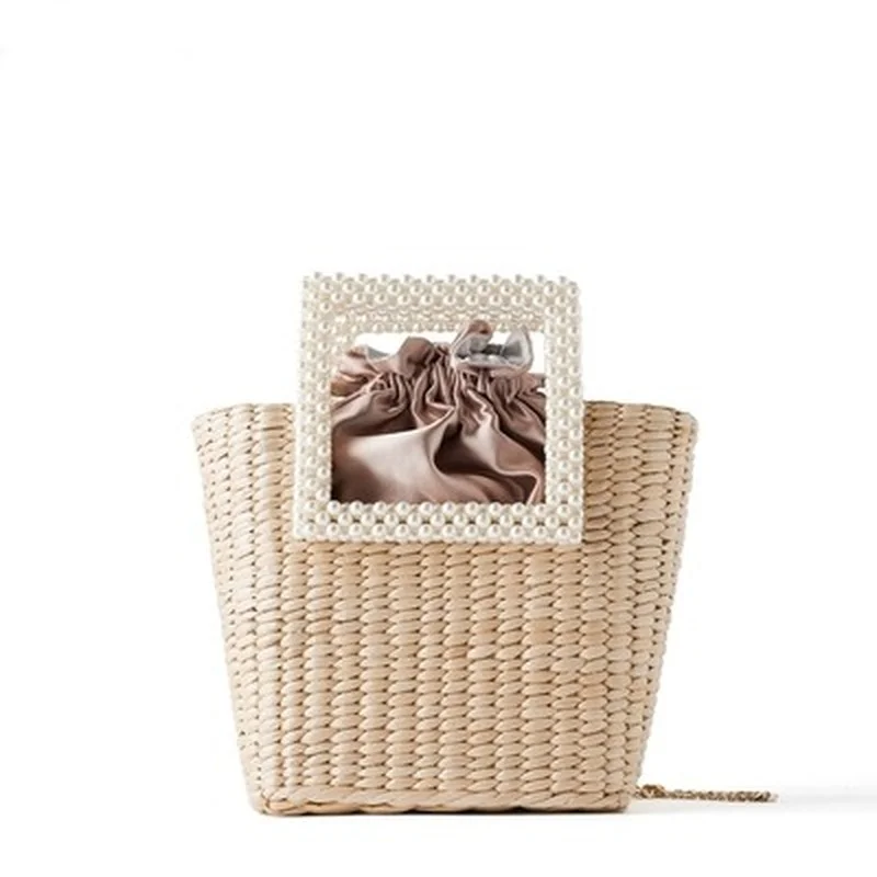 

Pearl Ladies Hand Bags Straw Basket Tote Crossbody Messenger Handbags Purses