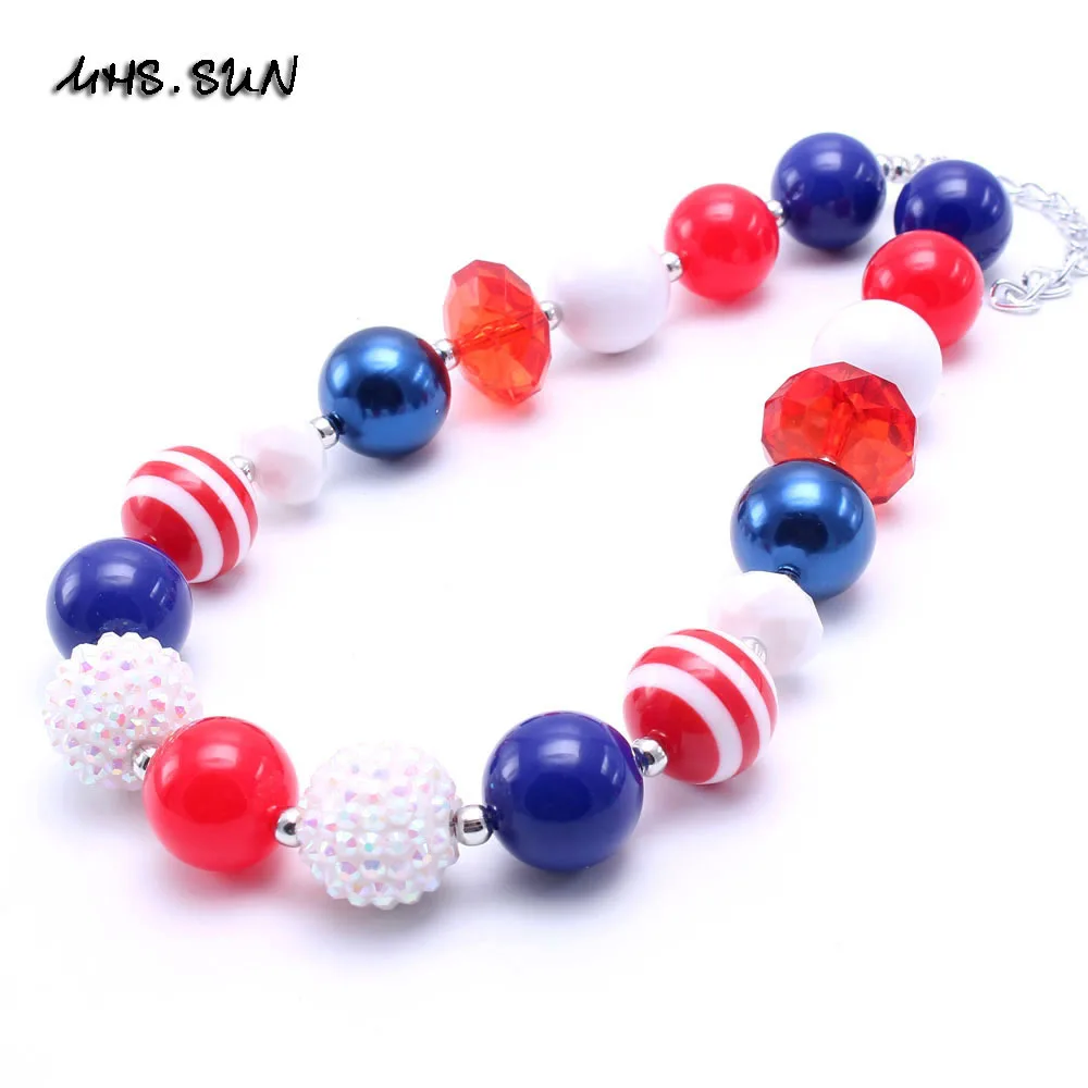 

Rts 4th July Holiday Kids Jewelry Acrylic Beads Baby Girls Bracelet Necklace Gift Set, Same as picture