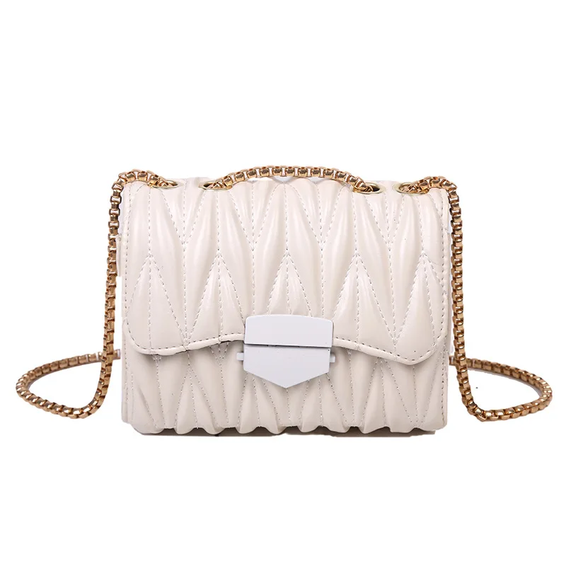 

Popular pleated lady's bag Simple small square bag One Shoulder Messenger Bag, 4 colors