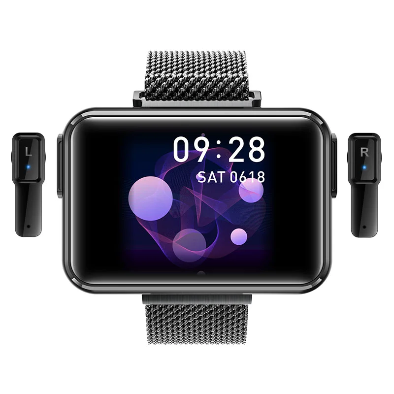 

Wintop portable 2 in1 T91 sports Fitness Wear smart watch phone with earbuds Remote camera and BT call headphone headset TWS