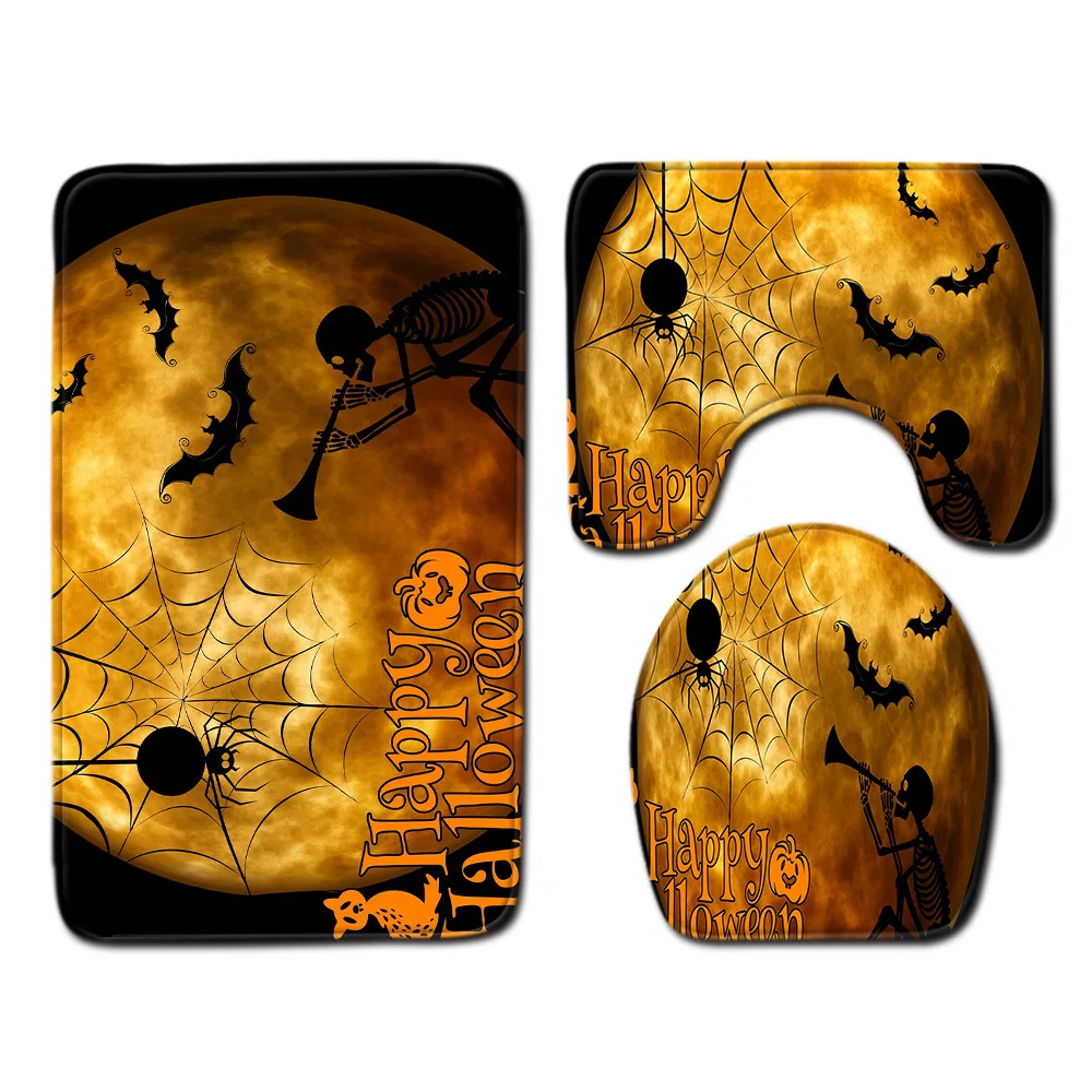 

DB Fast delivery worldwide Flannel Carpet Waterproof Halloween pattern 3 Piece Toilet Bathroom Door Mat Set
