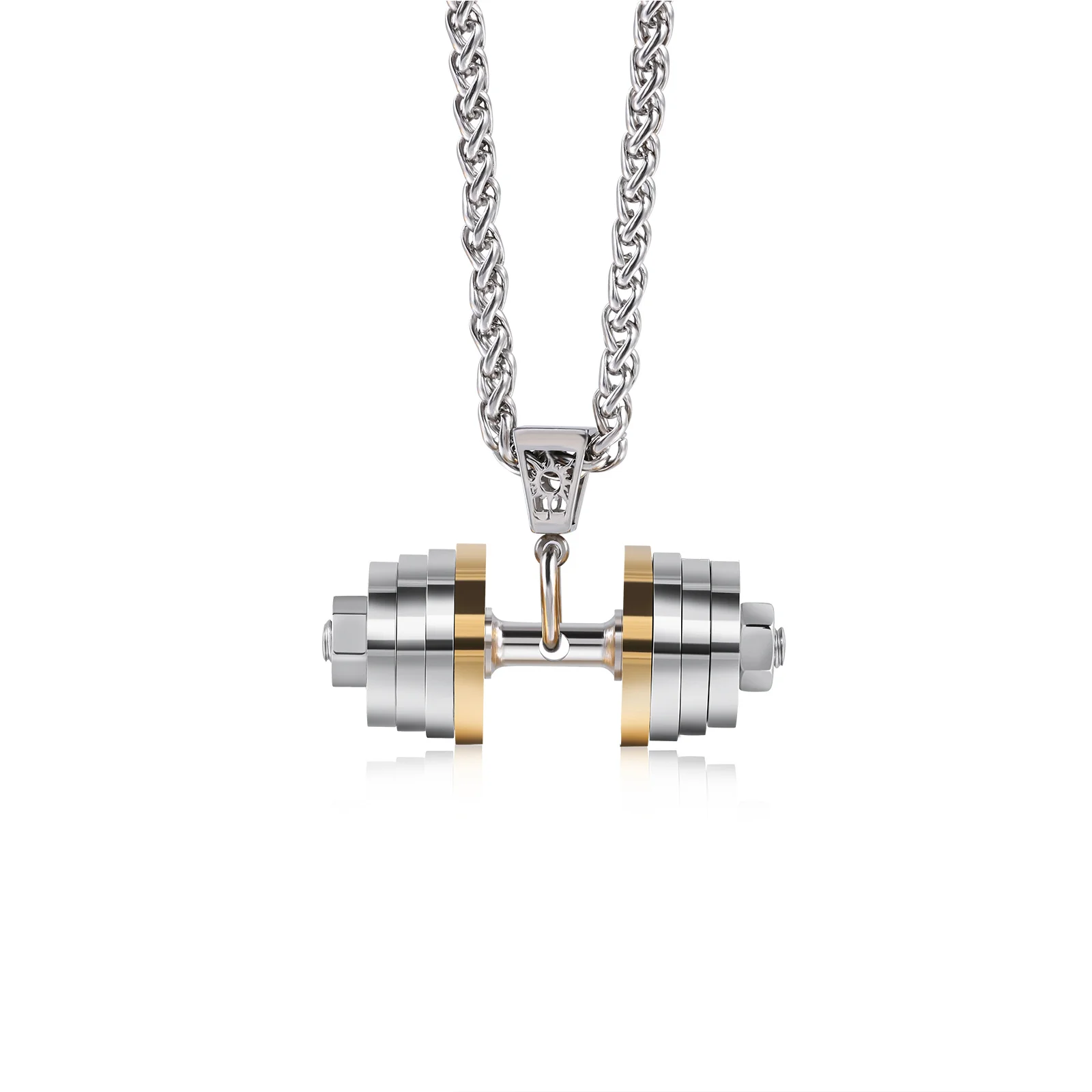 

Sports Style Silver Color Dumbbell Pendant Necklace Bodybuilding Fitness Stainless Steel Men Necklace