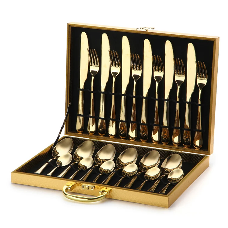 

Wholesale Classic Restaurant 24pcs Stainless Steel 304 Cutlery Set Golden Spoons Gold Cutlery Flatware Set, Black/gold/sliver/rose gold/rainbow