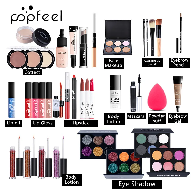 

POPFEEL All in One Daily Use Private Label Reusable Cosmetics Makeup Gift Sets for Women