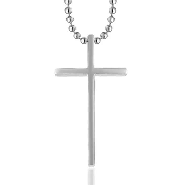 

Retro Polishing Couple Stainless Steel Necklace Cross Pendant Bead Chain Necklace