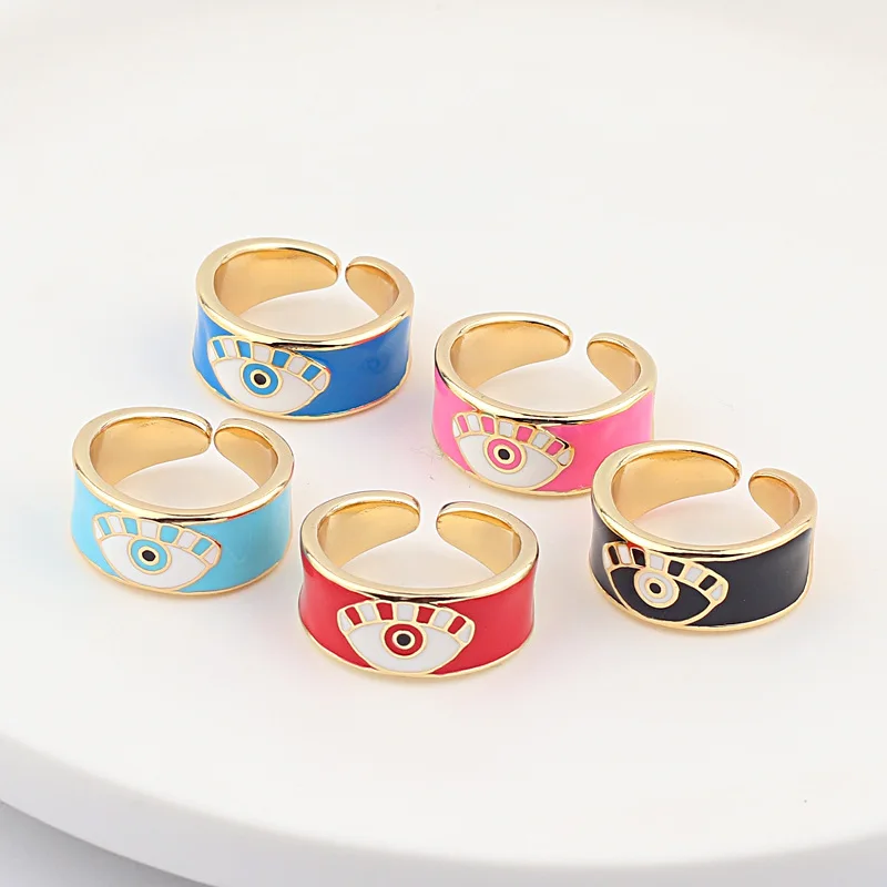 

Resizable Brass Enamel Eyes Ring Gold Plated Enamel Signet Ring Jewelry Women