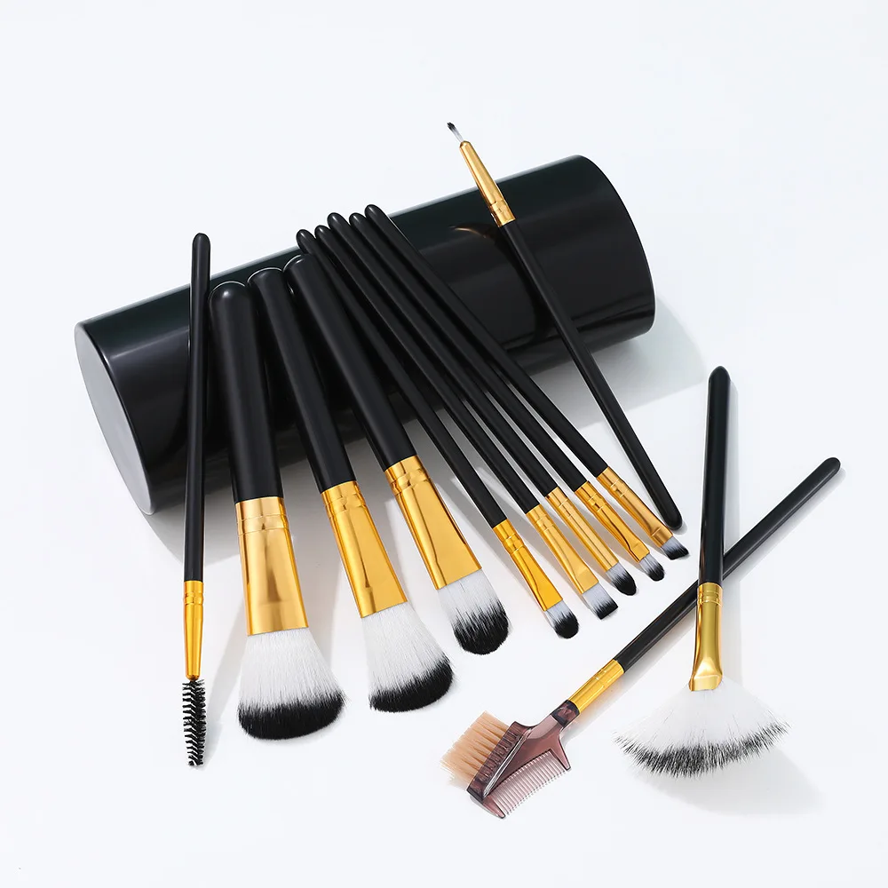 

Whosale Makeup Brushes 12pcs Makeup Brush Set Mini Makeup Brush Set with Plastic Cylinder Case, Pink/red/blue/purple