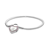 

Hot sale jewelry factory 925 Sterling silver heart shape Clasp Snake Chain Bracelet Charm Bracelets