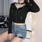 Autumn Trendy Thin Self Belted Zipper Up For Female Jacket Motorcycle