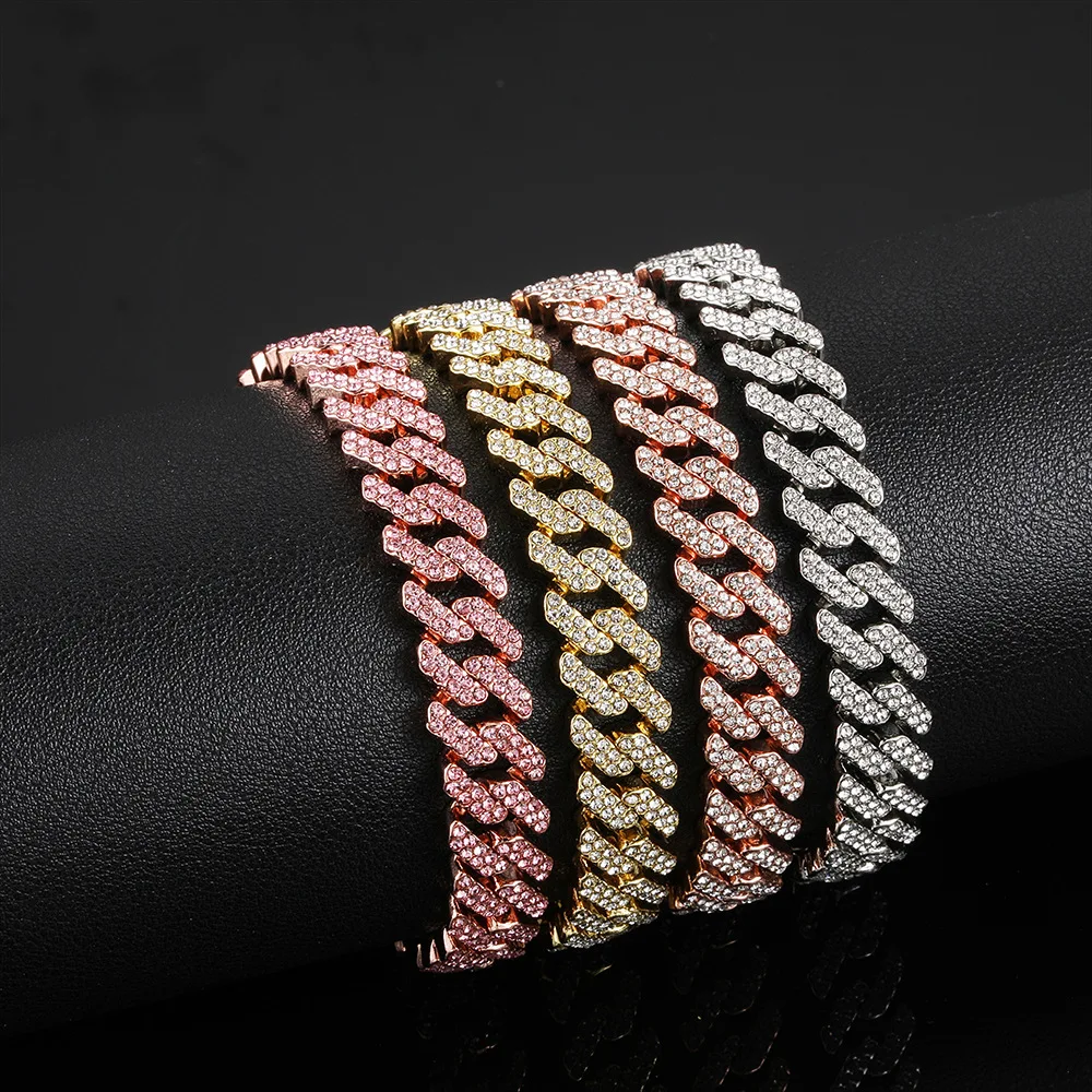 

Wholesale Jewelry Individual Metal Iron Iced Out Chain Designers Jewelry Cuban Bracelet, Custom colors accepted