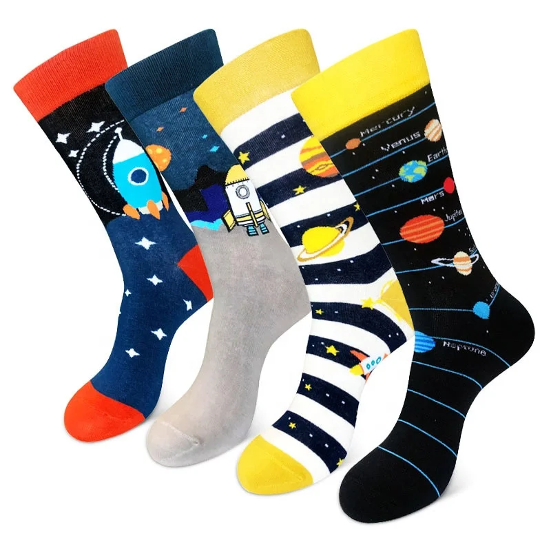 

Custom Fashion Funny Pattern Men Colorful Dress crew men socks 100% cotton cartoon funny socks for men, Pattern color