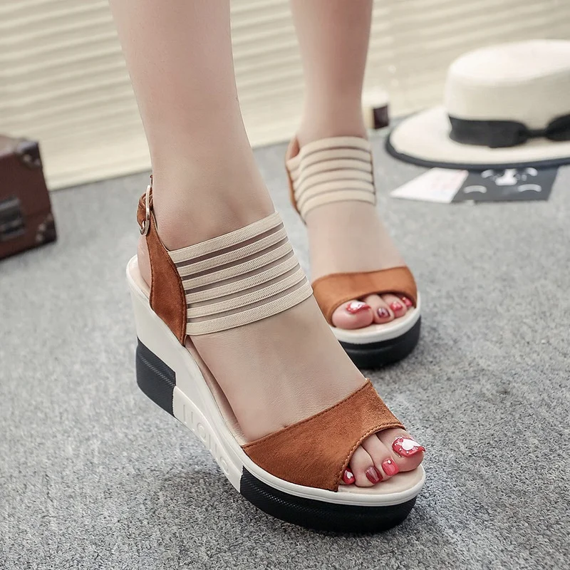 

Cowinner Woman Ankle Strap Wedge Sandal Lady Rumblers Rock Sandal Mesh Vamp Sling Back Wedge Sandal, As pic