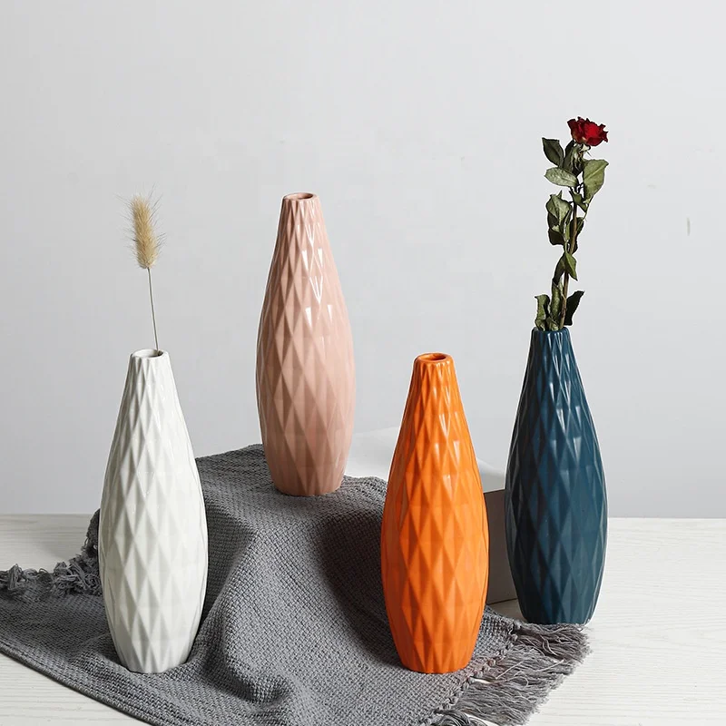 

European style modern creative design home decoration dried flower ceramic flower vase for export, Orange , pink , white , dark green
