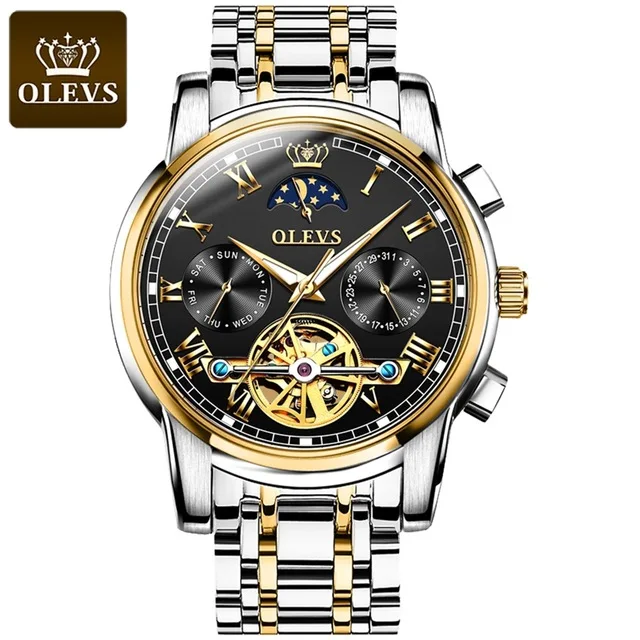 

OLEVS 6617 Mechanical watches men wrist luxury moon phase calendar hollow phnom penh waterproof watch jewelry reloj de hombre