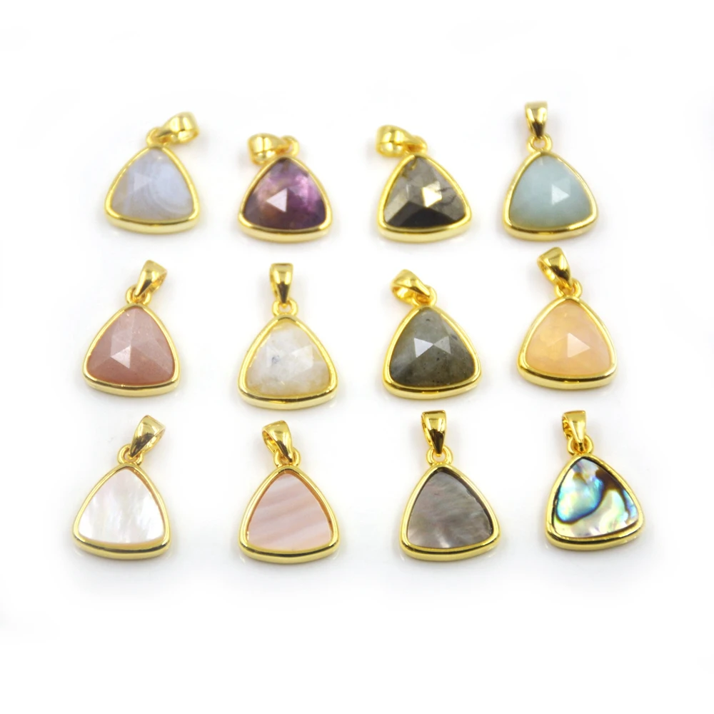 

Wholesale 18K Gold Plated Chain Gold Tiny Triangle Natural Cut fine multi pendant Jewelry necklaces gemstone buyers, Multi natural pendant