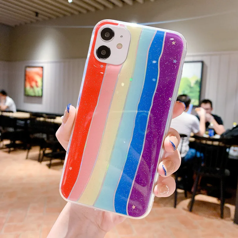 

Glitter Rainbow Phone Case Soft TPU Cover for iPhone 11 12