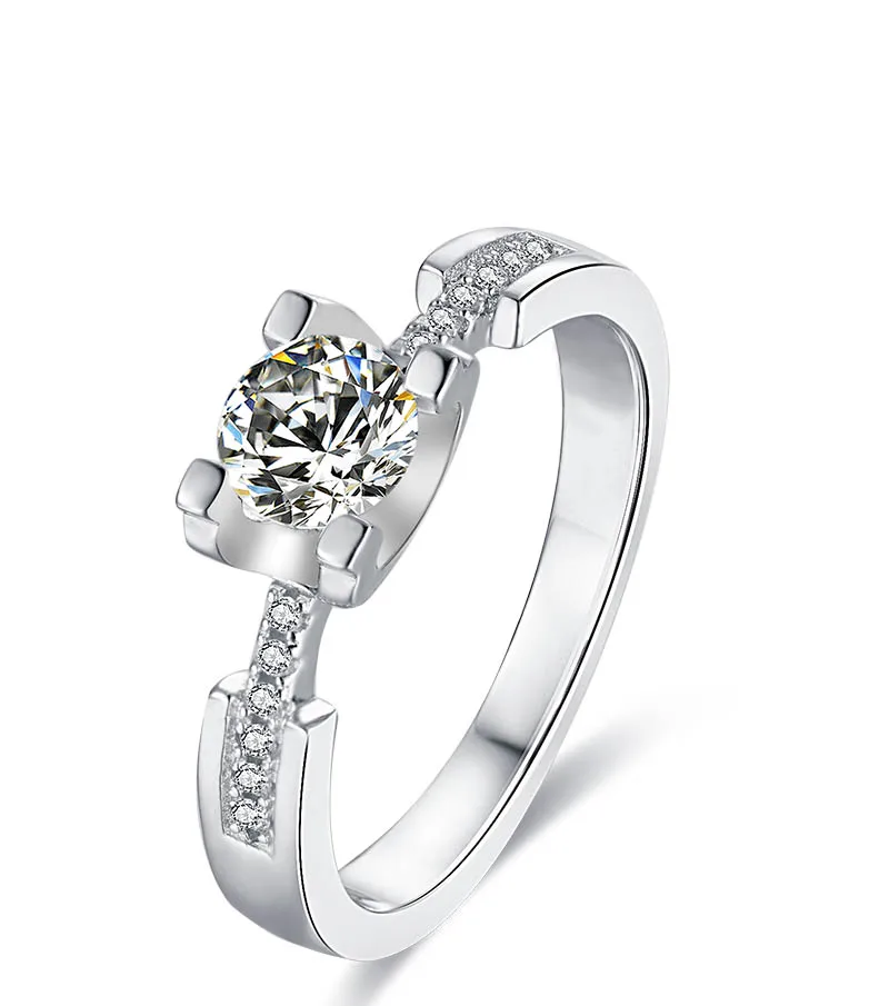 

M04G 925 Sterling Silver Ring 0.5ct 5mm Moissanite Main Stone And Cubic Zirconia Side Stone Jewelry