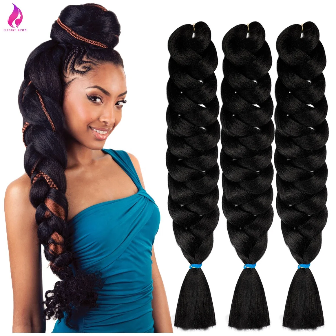 

2021 New afro kinky synthetic braiding hair Jumbo braid hair 82 inch heat resistant fiber jumbo braid 165g for girl gift, Pure color