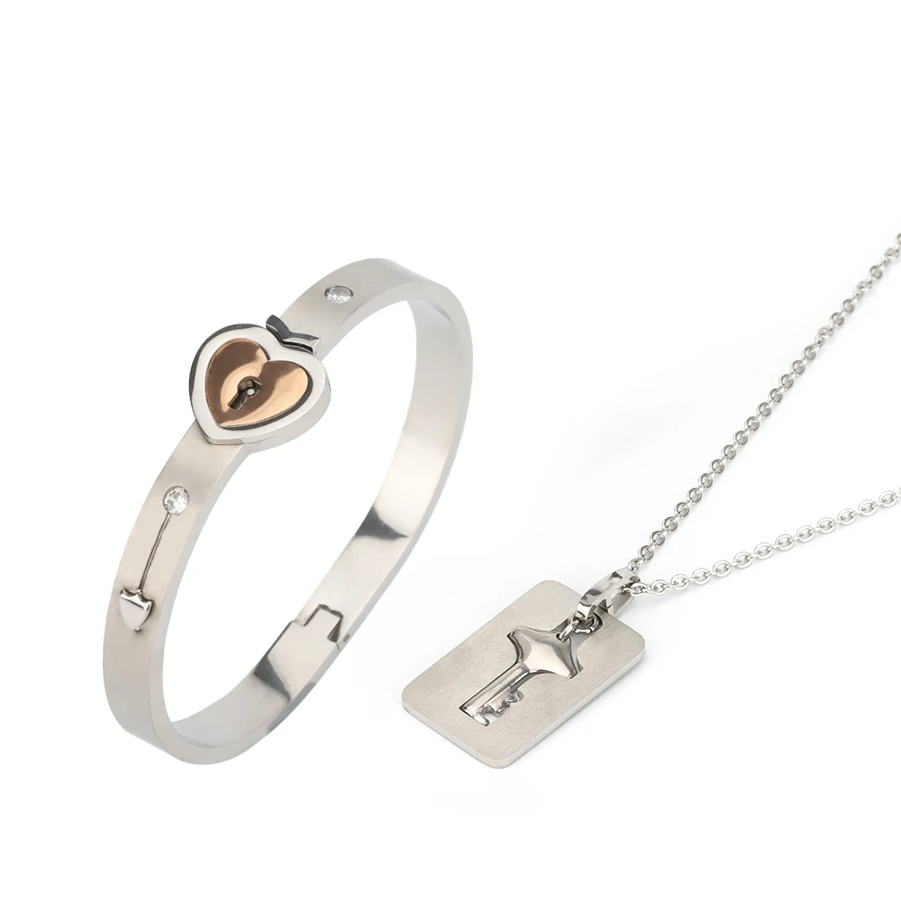 

Hot sale factory direct key necklace pendant heart lock bracelet ready to ship, Gold